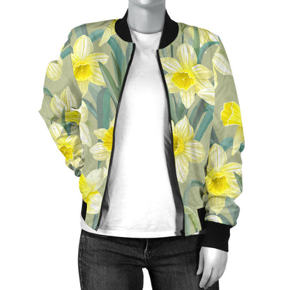 Daffodils Pattern Print Design DF01 Women Bomber Jacket