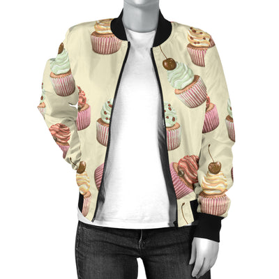 Cupcake Pattern Print Design 04 Women's Bomber Jacket