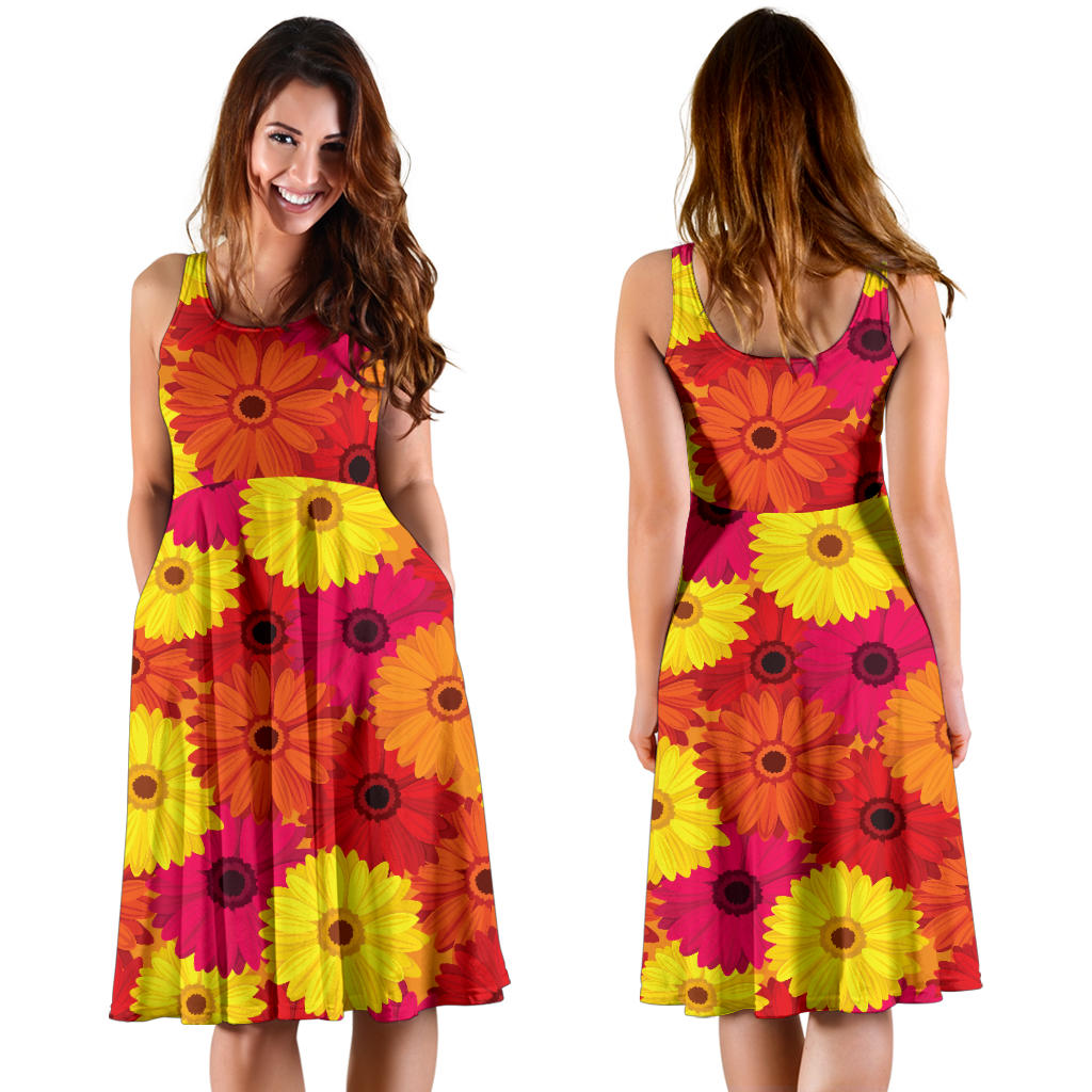 Gerberas Pattern Print Design GB05 Midi Dress