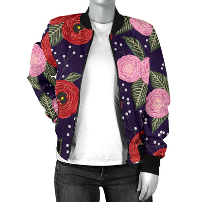 Camellia Pattern Print Design CM02 Women Bomber Jacket