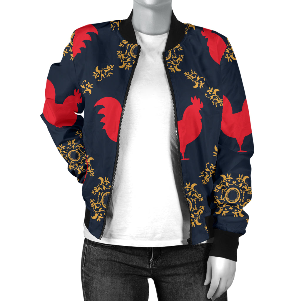 Rooster Pattern Print Design A02 Women's Bomber Jacket