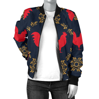 Rooster Pattern Print Design A02 Women's Bomber Jacket