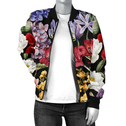 Summer Floral Pattern Print Design SF04 Women Bomber Jacket