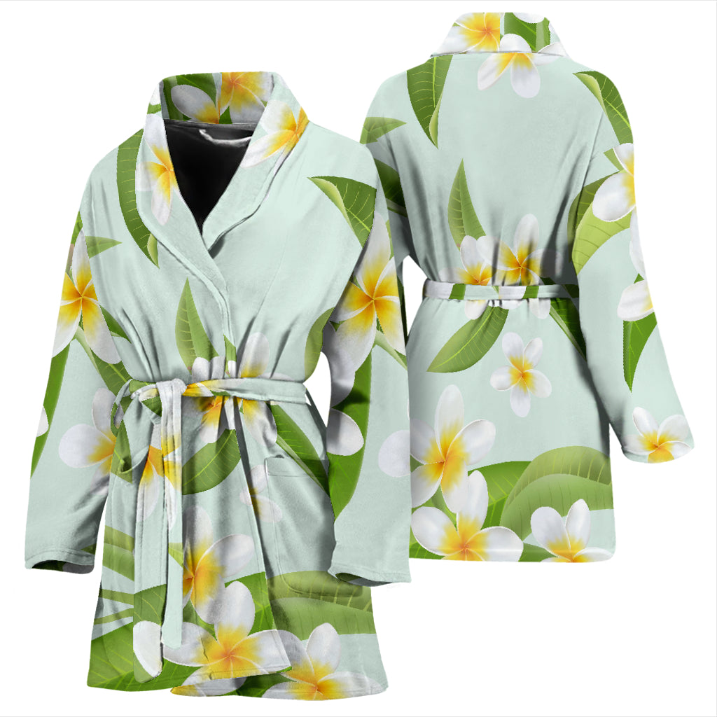 Yellow Plumeria Pattern Print Design PM024 Women Bathrobe