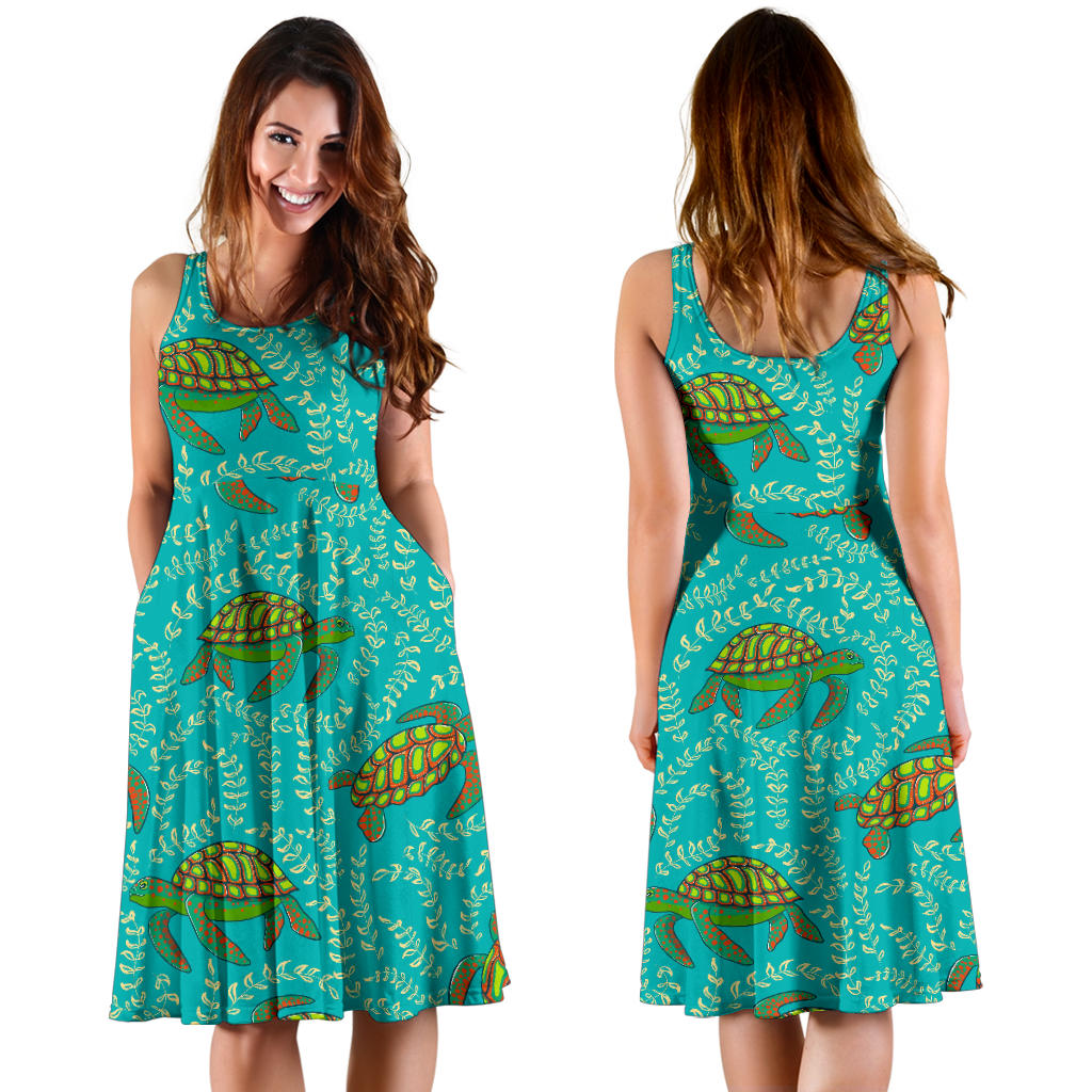Sea Turtle Pattern Print Design T010 Midi Dress