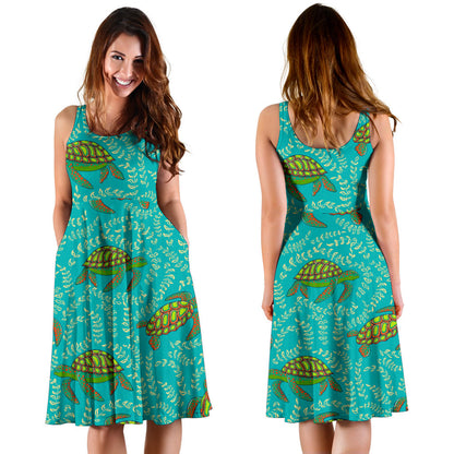 Sea Turtle Pattern Print Design T010 Midi Dress