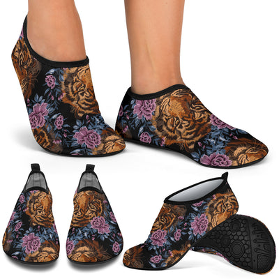 Tiger Head Floral Aqua Water Shoes