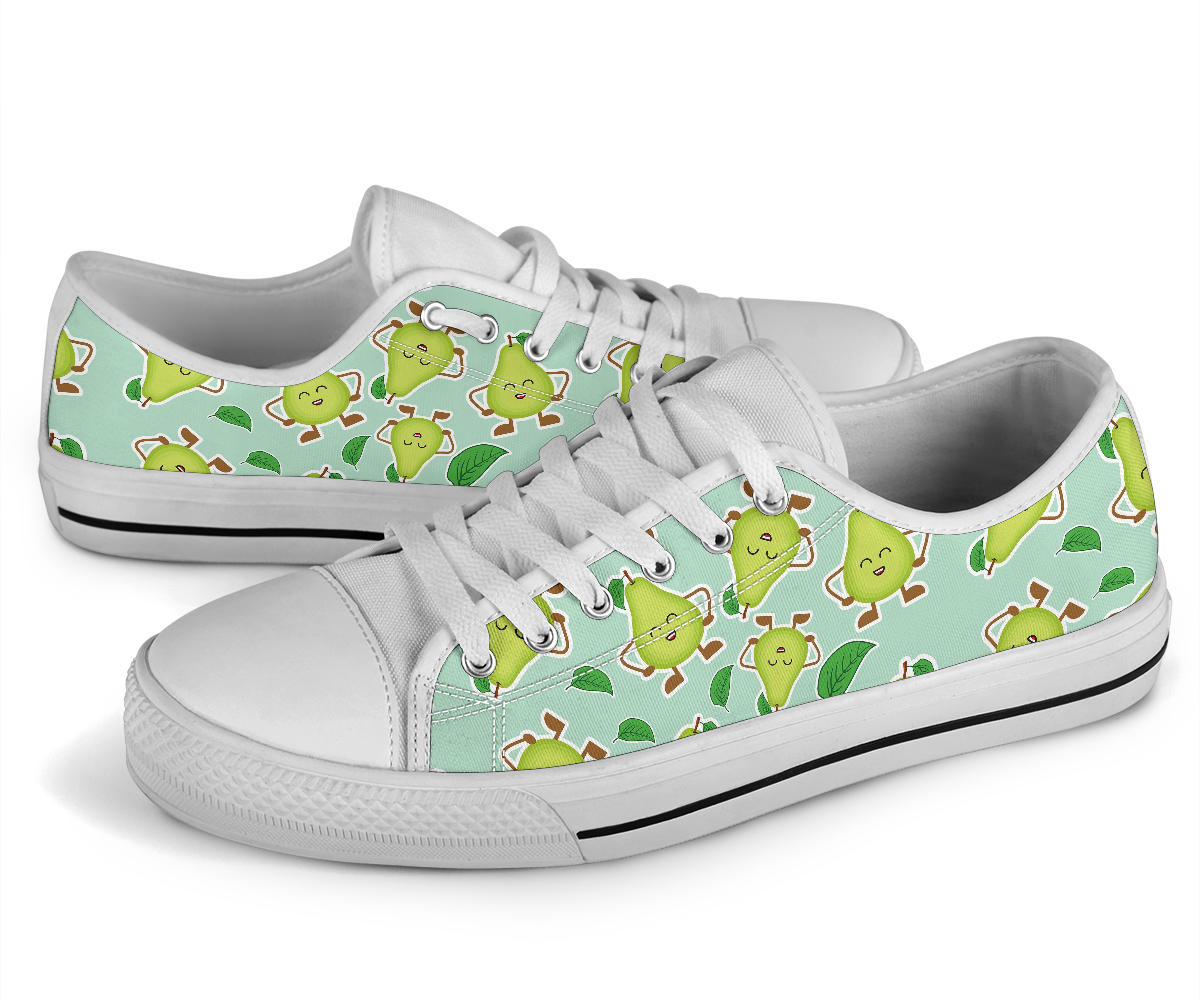 Avocado Pattern Print Design AC011 White Bottom Low Top Shoes