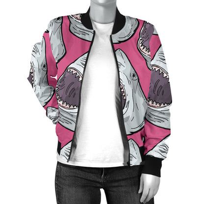 Great White Shark Pattern Print Design 01 Women's Bomber Jacket
