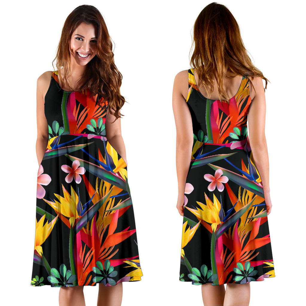 Tropical Flower Pattern Print Design TF015 Midi Dress