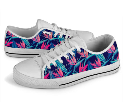 Tropical Flower Pattern Print Design TF024 White Bottom Low Top Shoes