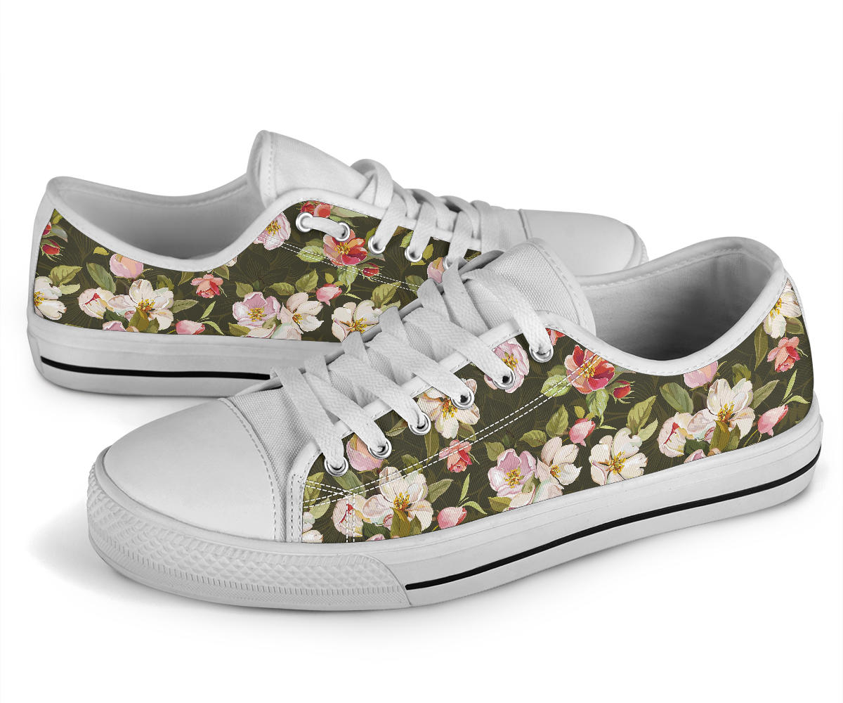 Apple blossom Pattern Print Design AB01 White Bottom Low Top Shoes