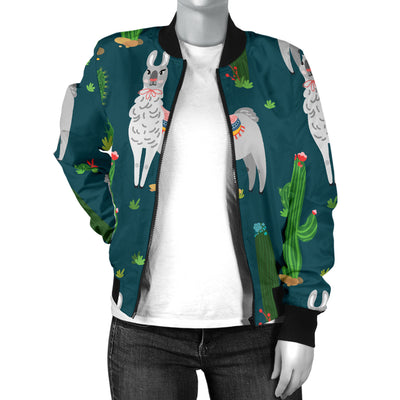 Llama Cactus Pattern Print Design 013 Women's Bomber Jacket