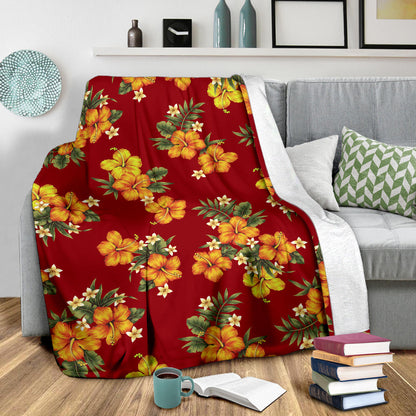 Orange Hibiscus Pattern Print Design HB026 Fleece Blanket