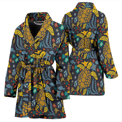 Sea Turtle Pattern Print Design T03 Women Bathrobe