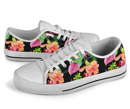 Amaryllis Pattern Print Design AL09 White Bottom Low Top Shoes