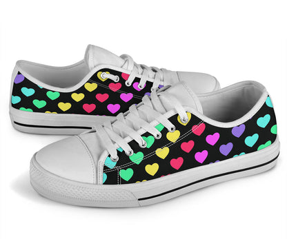 Heart Rainbow Pattern Print Design HE02 White Bottom Low Top Shoes