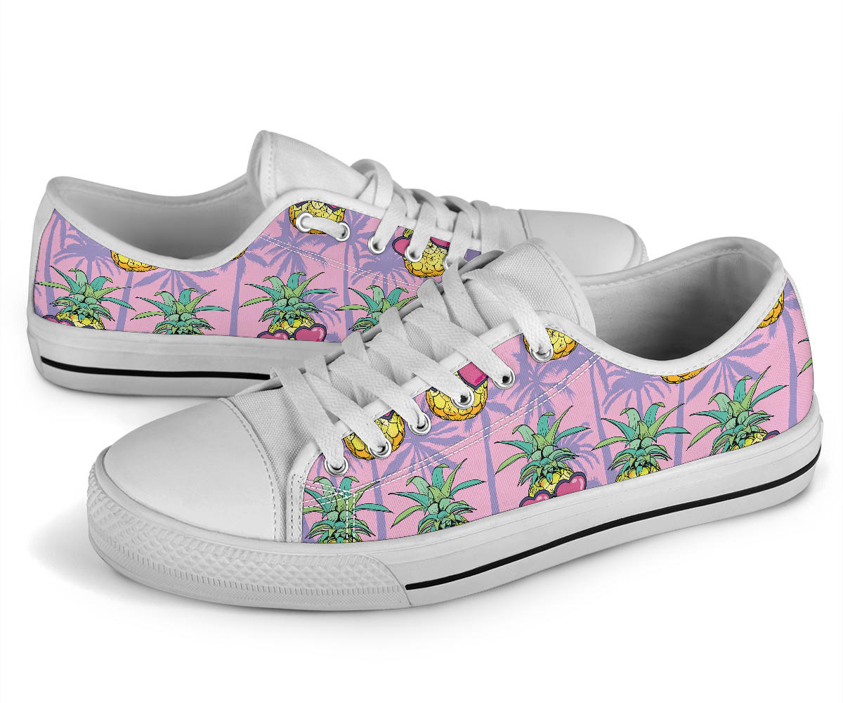 Pineapple Pattern Print Design PP06 White Bottom Low Top Shoes
