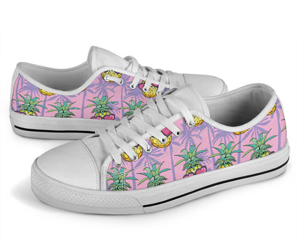 Pineapple Pattern Print Design PP06 White Bottom Low Top Shoes
