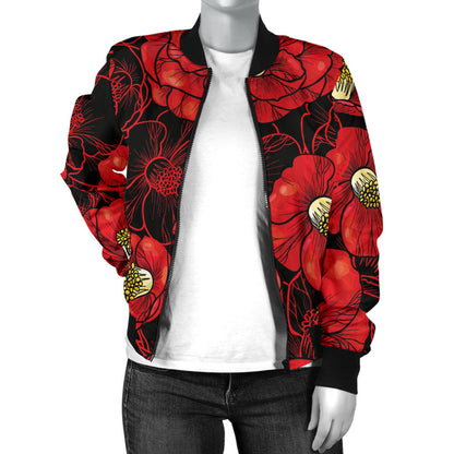 Camellia Pattern Print Design CM06 Women Bomber Jacket