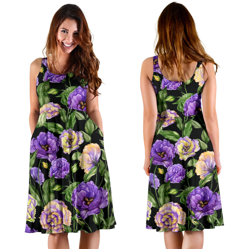 Lisianthus Pattern Print Design LT02 Midi Dress