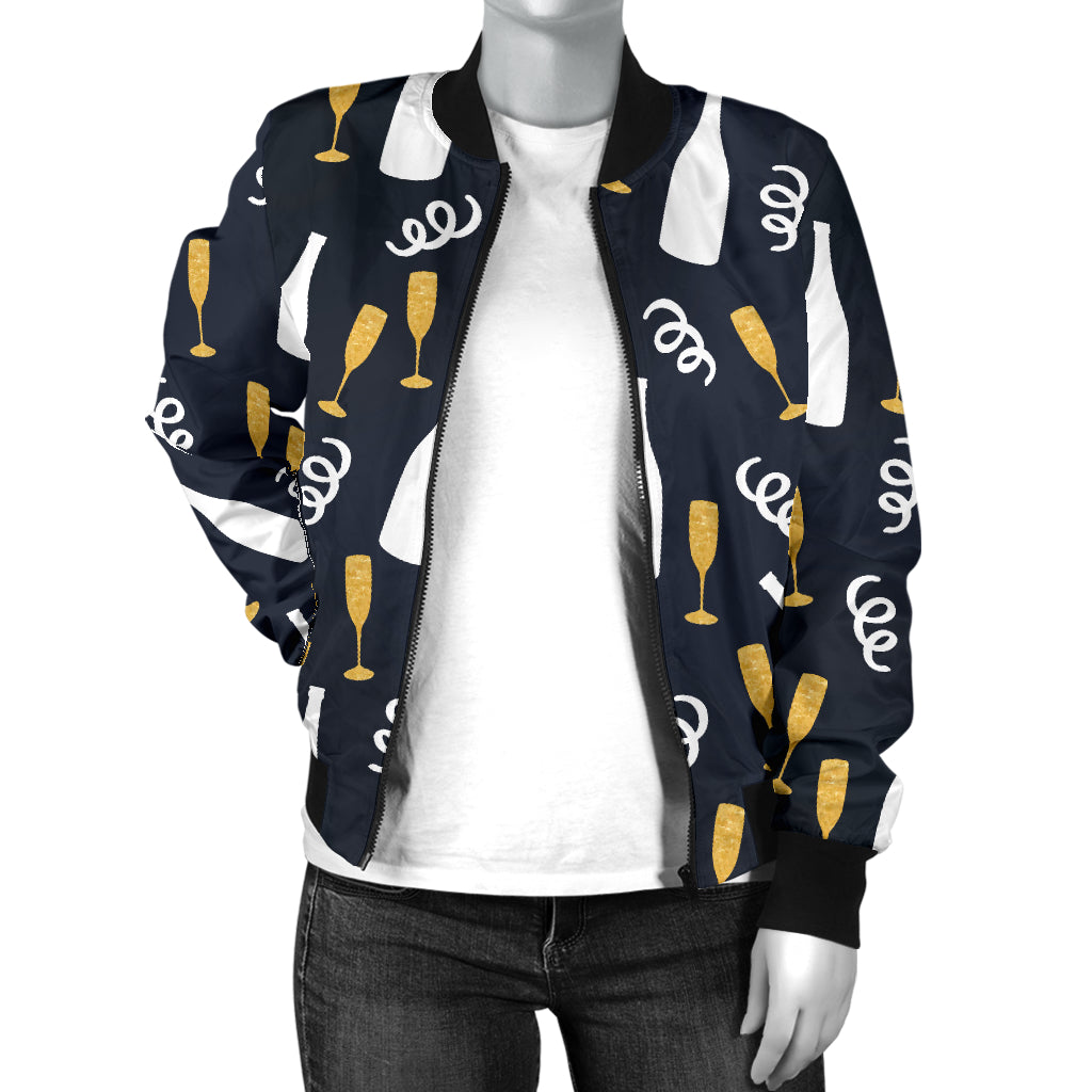 Champagne Pattern Print Design 01 Women's Bomber Jacket