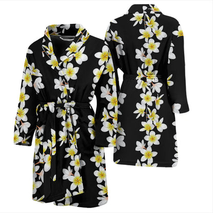 White Plumeria Pattern Print Design PM08 Men Bathrobe