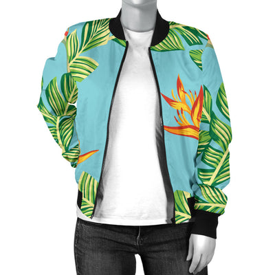 Bird Of Paradise Pattern Print Design BOP04 Women Bomber Jacket