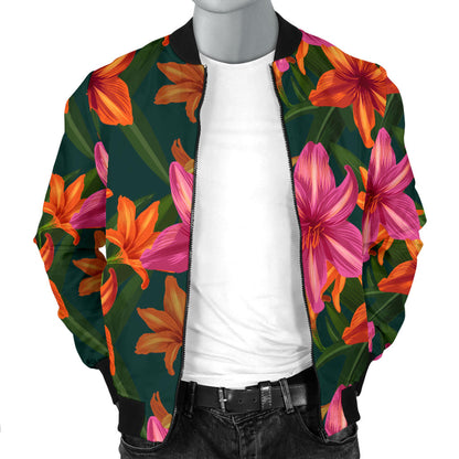 Amaryllis Pattern Print Design AL01 Men Bomber Jacket