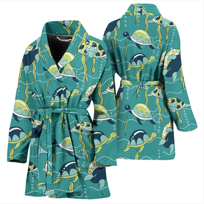 Sea Turtle Pattern Print Design T08 Women Bathrobe