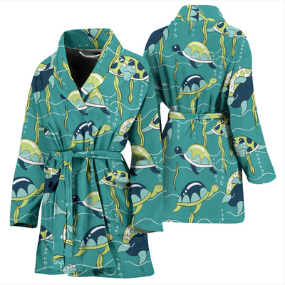 Sea Turtle Pattern Print Design T08 Women Bathrobe