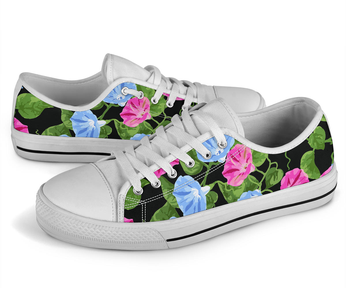 Morning Glory Pattern Print Design MG04 White Bottom Low Top Shoes