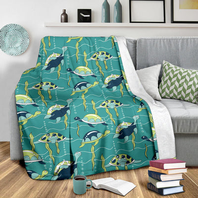 Sea Turtle Pattern Print Design T08 Fleece Blanket