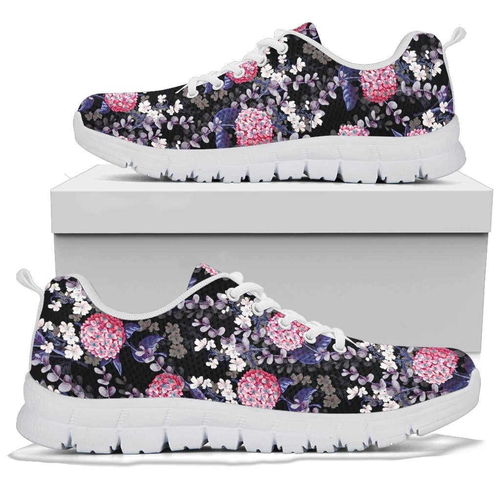 Hydrangea Pattern Print Design HD04 Sneakers White Bottom Shoes