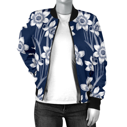 Daffodils Pattern Print Design DF09 Women Bomber Jacket