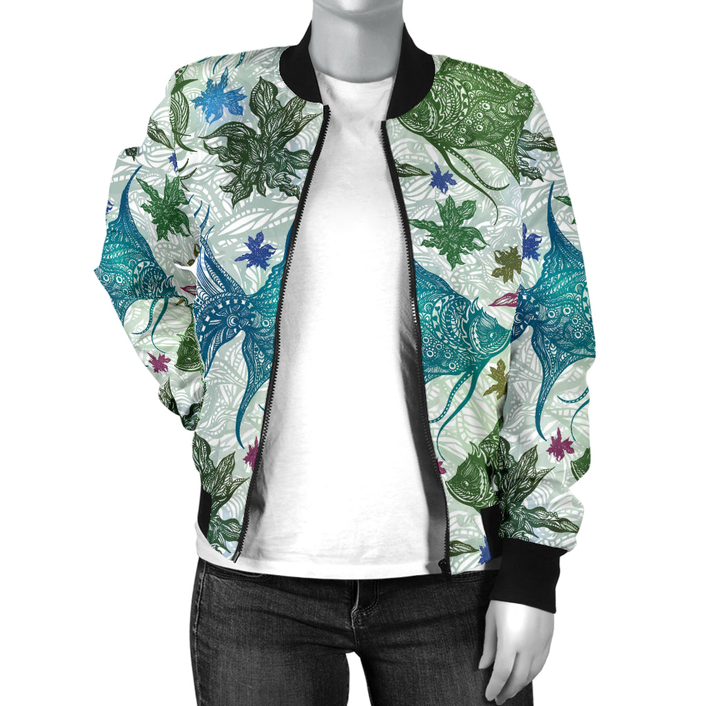 Angelfish Tribal Pattern Print Design 01 Women's Bomber Jacket