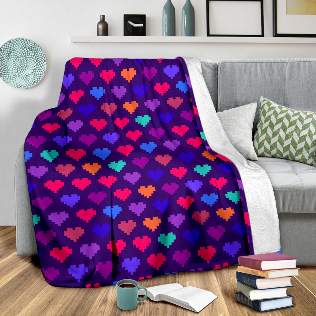 Heart Pixel Pattern Print Design HE03 Fleece Blanket