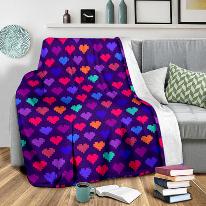 Heart Pixel Pattern Print Design HE03 Fleece Blanket