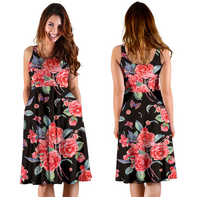 Camellia Pattern Print Design CM03 Midi Dress