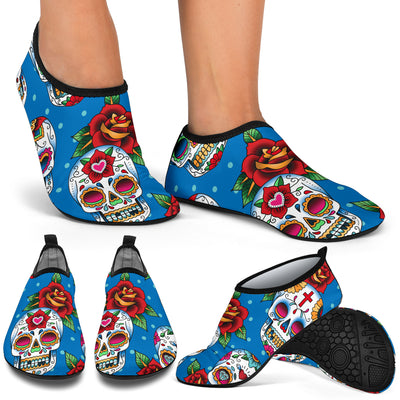 Sugar Skull Rose Pattern Aqua Water Shoes