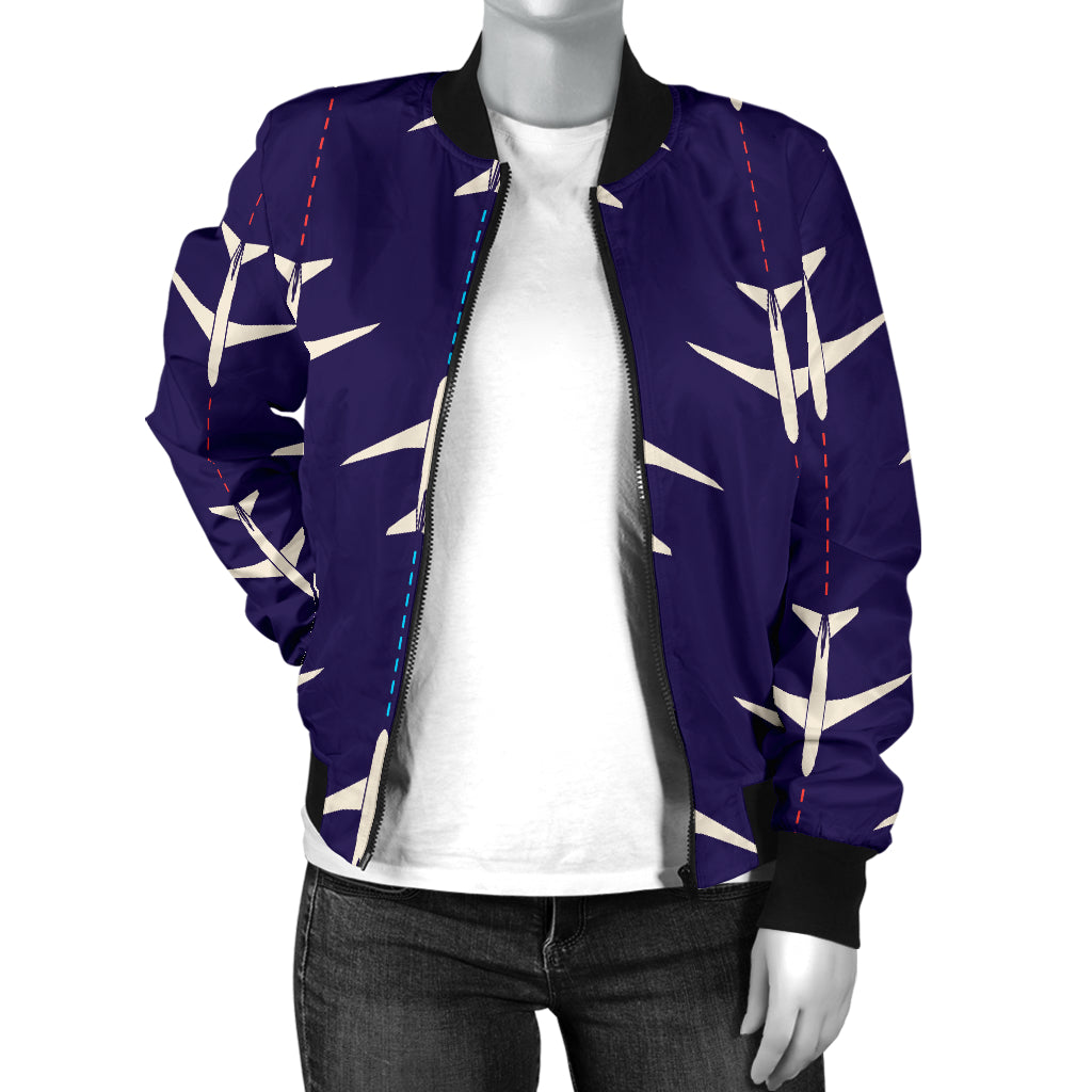 Airplane Pattern Print Design 03 Women's Bomber Jacket
