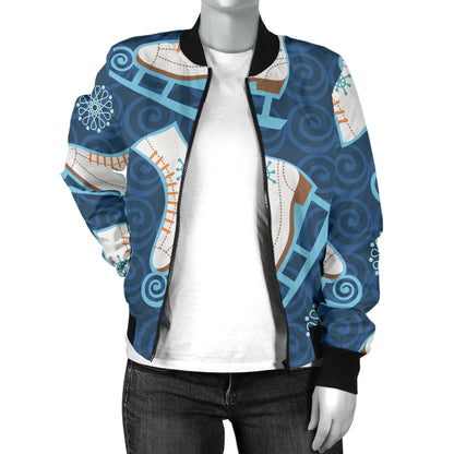 Ice Skate Pattern Print Design 01 Women's Bomber Jacket