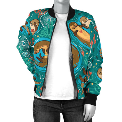Sea Otter Pattern Print Design 01 Women's Bomber Jacket