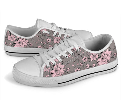 Cherry Blossom Pattern Print Design CB05 White Bottom Low Top Shoes