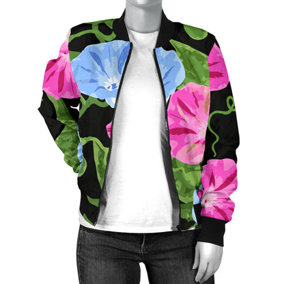 Morning Glory Pattern Print Design MG04 Women Bomber Jacket