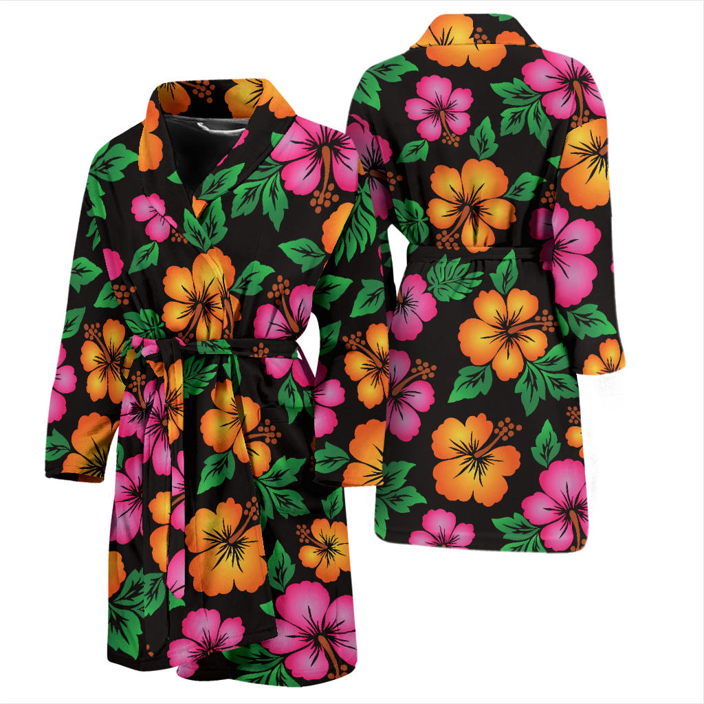 Hibiscus Pattern Print Design HB029 Men Bathrobe