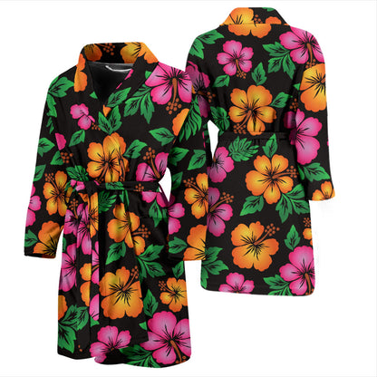 Hibiscus Pattern Print Design HB029 Men Bathrobe