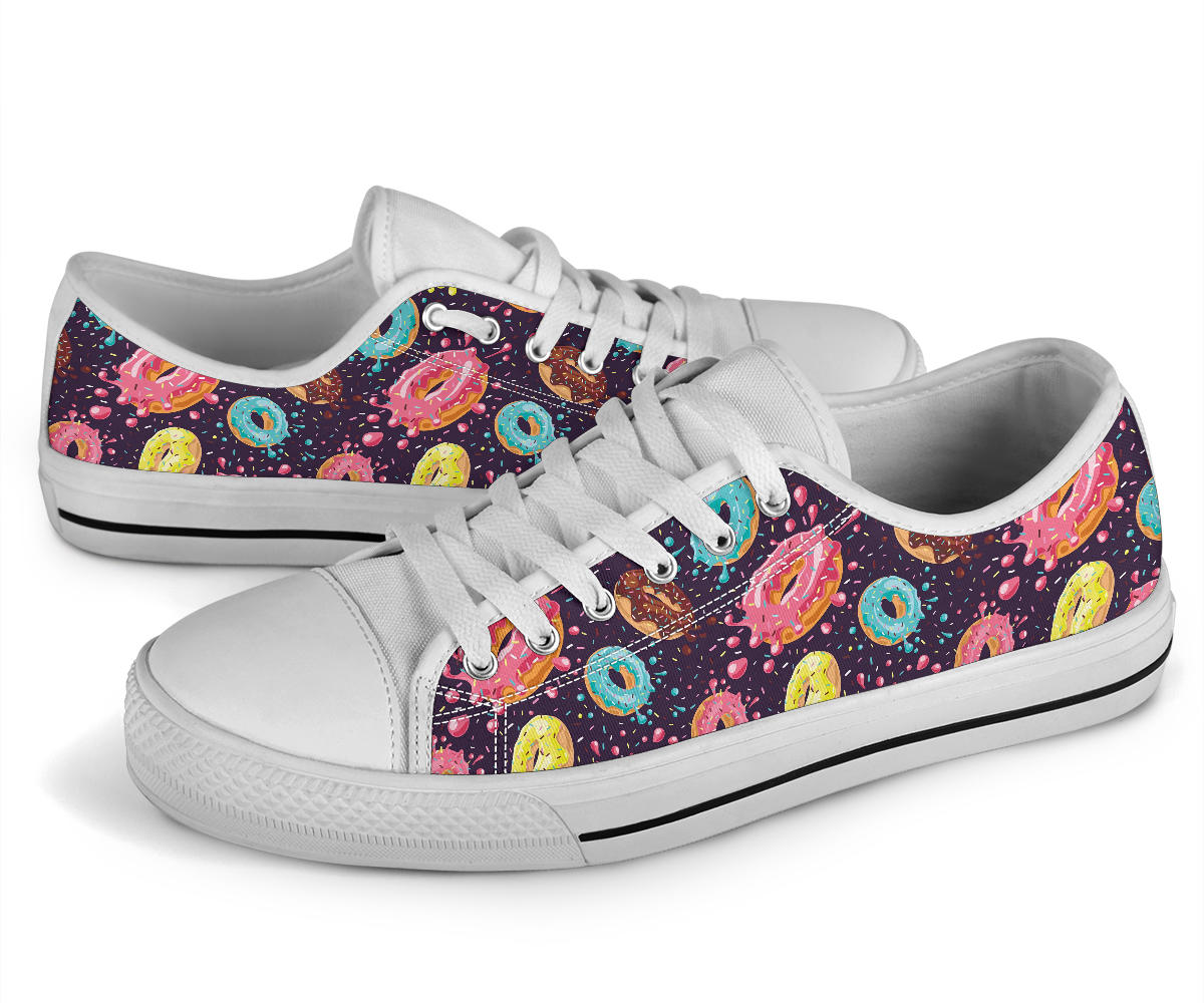 Donut Pattern Print Design DN03 White Bottom Low Top Shoes