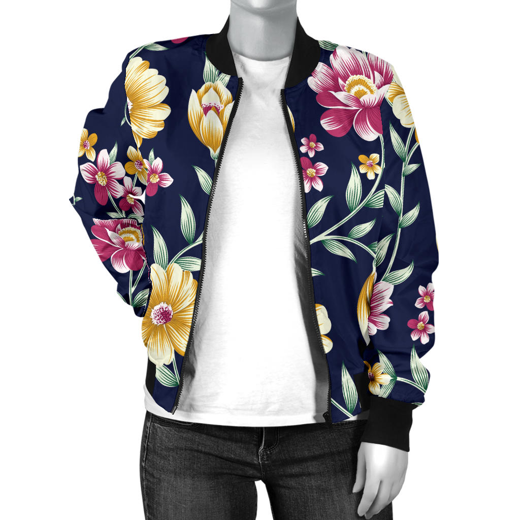 Gerberas Pattern Print Design GB03 Women Bomber Jacket