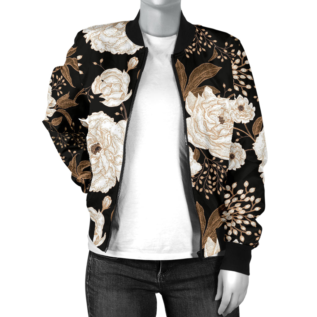 Peony Pattern Print Design A02 Women's Bomber Jacket